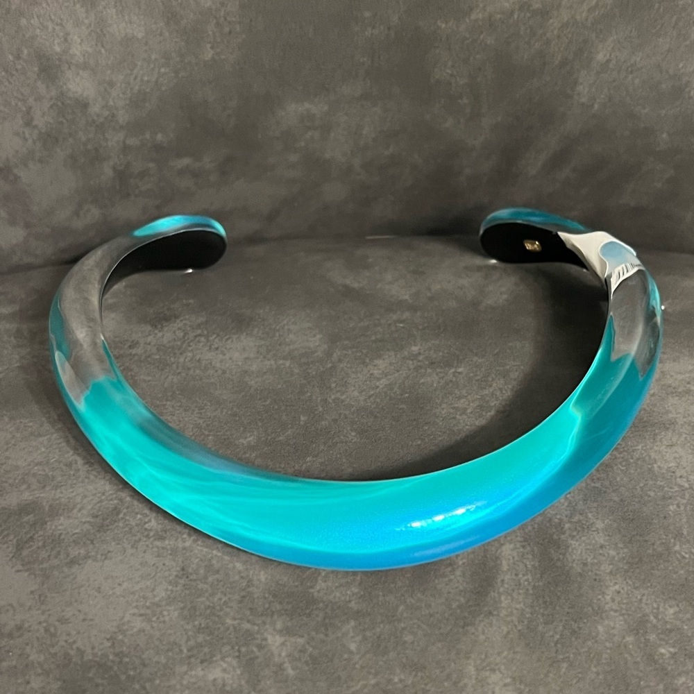 Alexis Bittar Luminous Lucite Collar Necklace Aqua Blue 245$ - Picture 7 of 11
